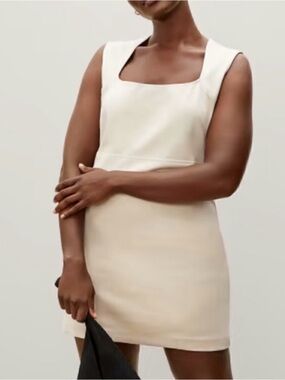 Everlane Size S Cream Square Neck Mini Dress Sleeveless Minimalist 90s Cotton